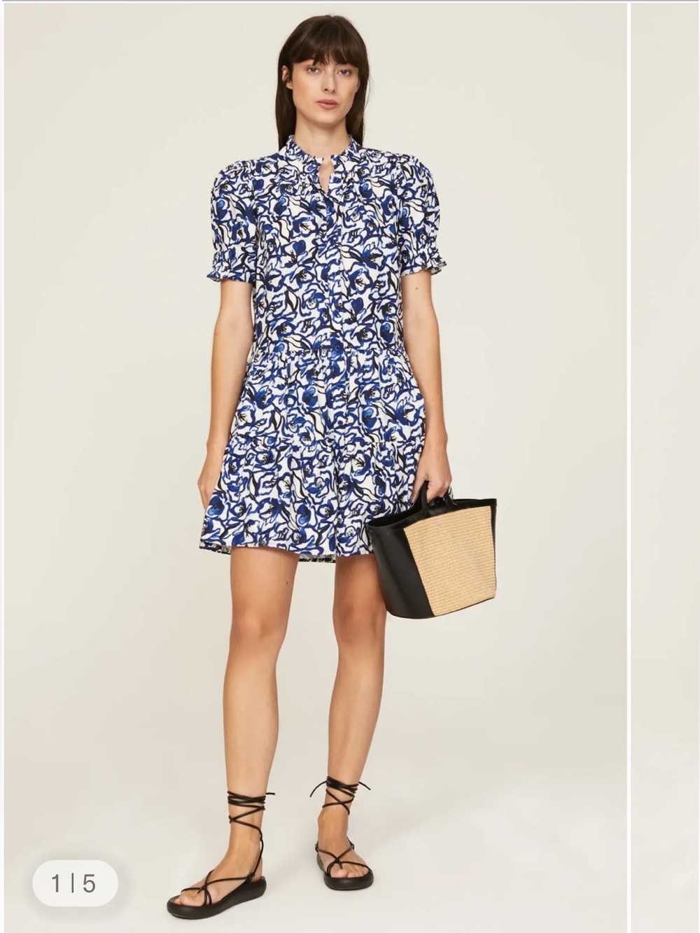 Apiece Apart Las Alturas Mini Dress Blue & White Floral Sz S